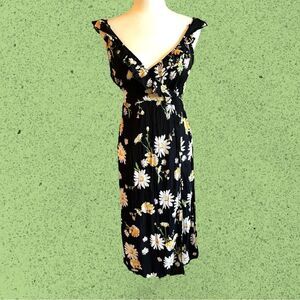 Patrons of Peace black midi wrap sundress daisy floral ruffles
